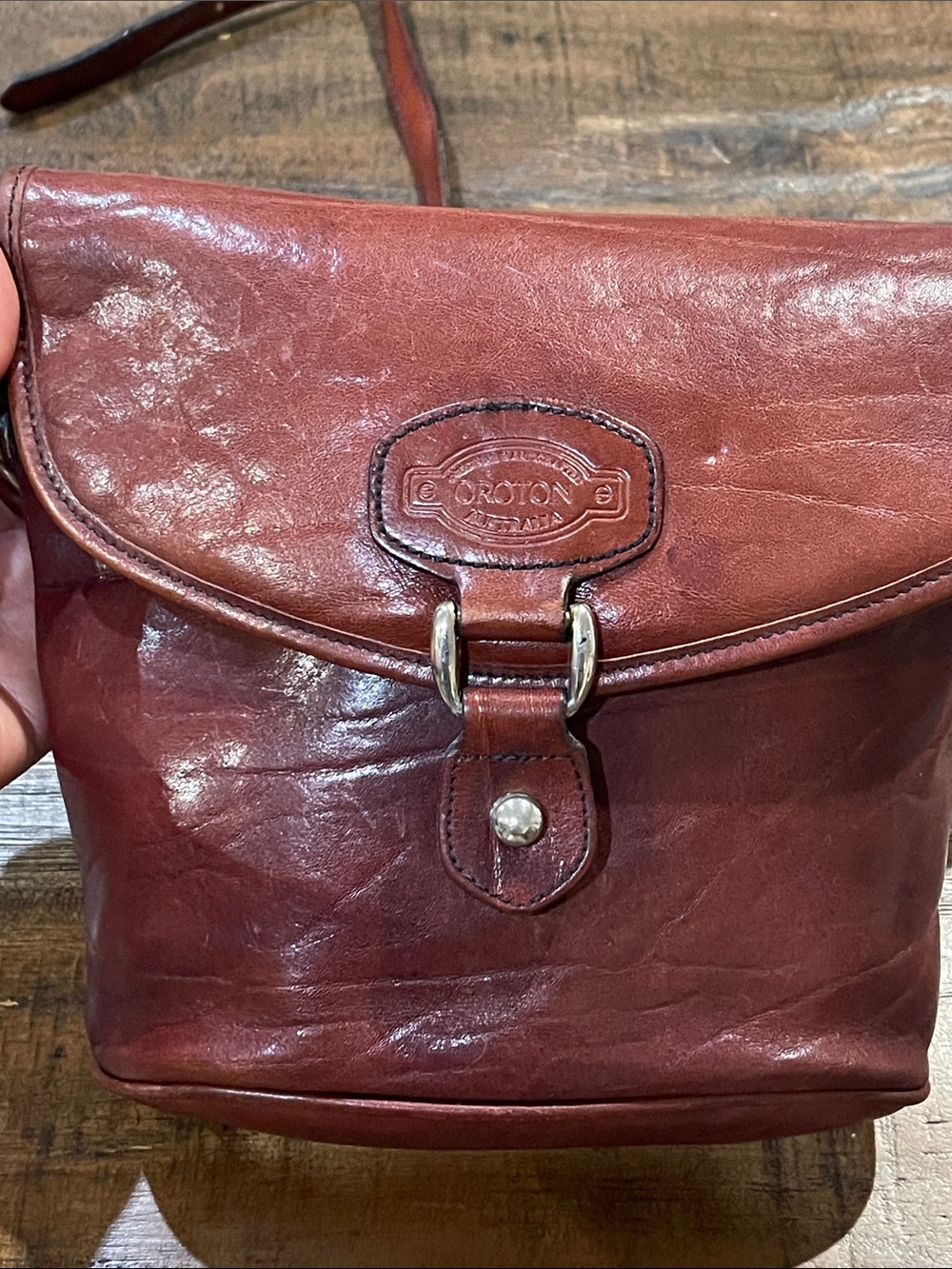 Oroton Leather Messenger Bag in Deep Brown